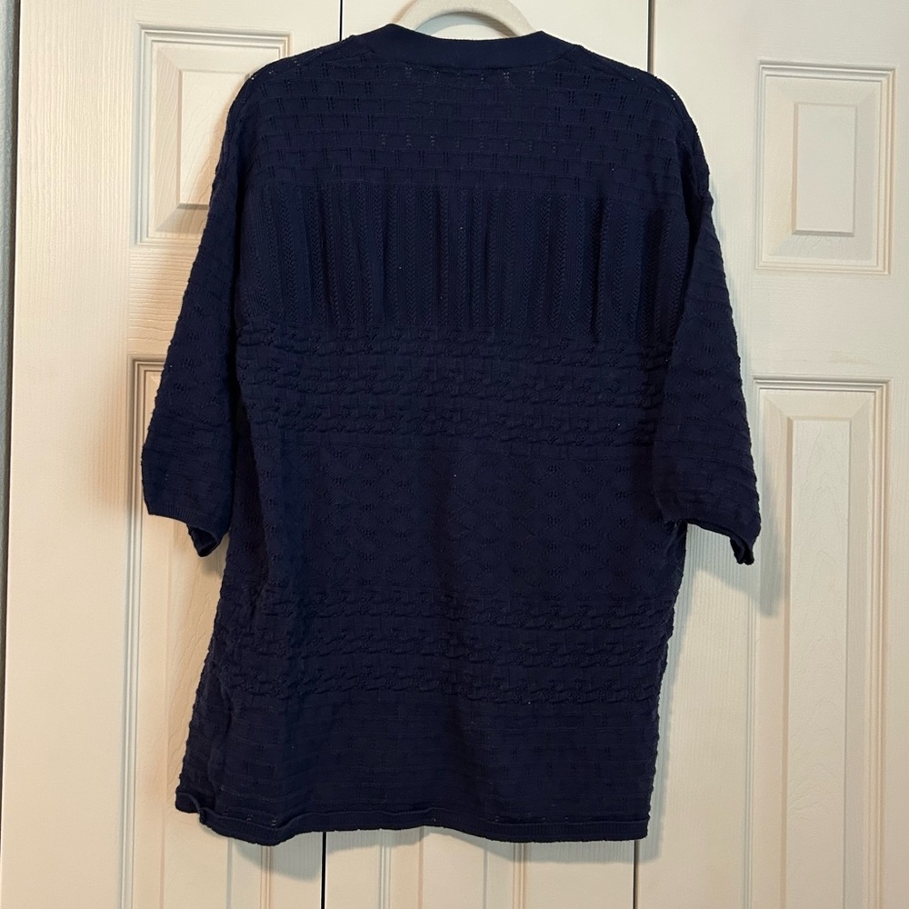 WoolOvers Open Front Navy Cardigan Short Sleeve Oversized 100% Cotton Sz Medium - Picture 5 of 8